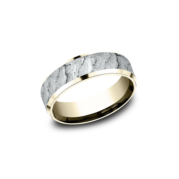 Benchmark Caldera 7mm Two Tone 14K Yellow and White Gold Wedding Band Lava Texture Comfort Fit Classic Creations In Diamonds & Gold Venice, FL