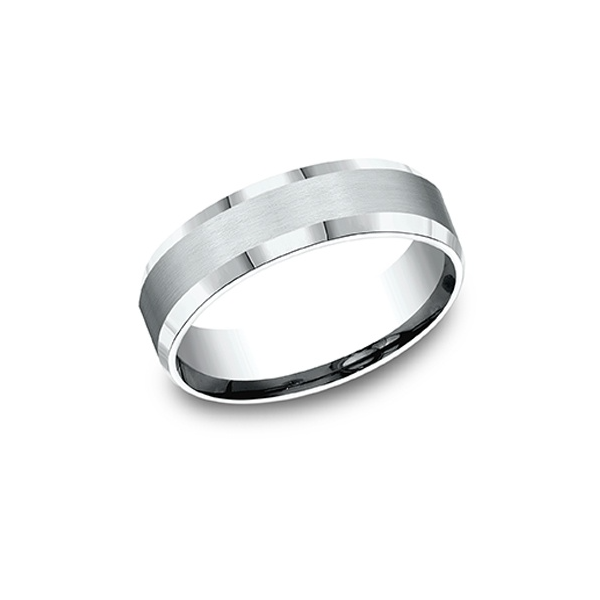 Benchmark Emissary 6.5mm 14K White Gold Comfort Fit Wedding Band With Satin Center Classic Creations In Diamonds & Gold Venice, FL