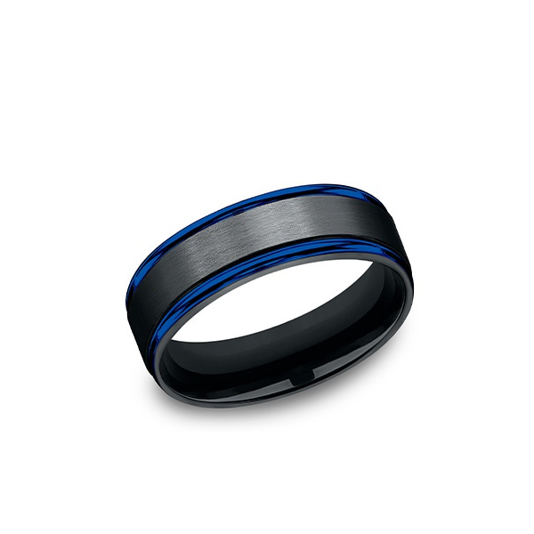 Benchmark THE NIGHTFALL Men’s Wedding Band | 7mm | Black Cobalt Satin Center | Blue Rounded Edges | Comfort Fit Classic Creations In Diamonds & Gold Venice, FL