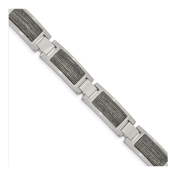 Stainless Steel Brushed Bracelet with Gray Wood Inlay | 8.75 Inch Men's Bracelet Classic Creations In Diamonds & Gold Venice, FL