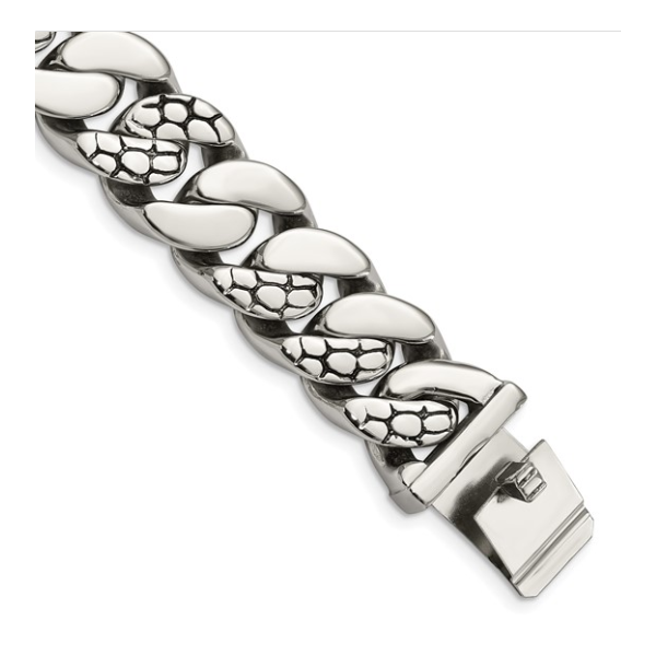 Stainless Steel Polished and Textured Bracelet | 8.5 Inch Men's Bracelet Classic Creations In Diamonds & Gold Venice, FL