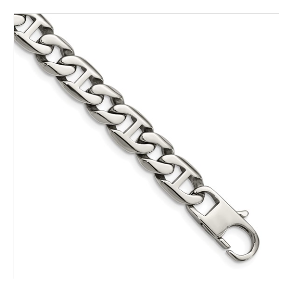 Stainless Steel Polished Anchor Link Bracelet | 8.25 Inch Men's Bracelet Classic Creations In Diamonds & Gold Venice, FL