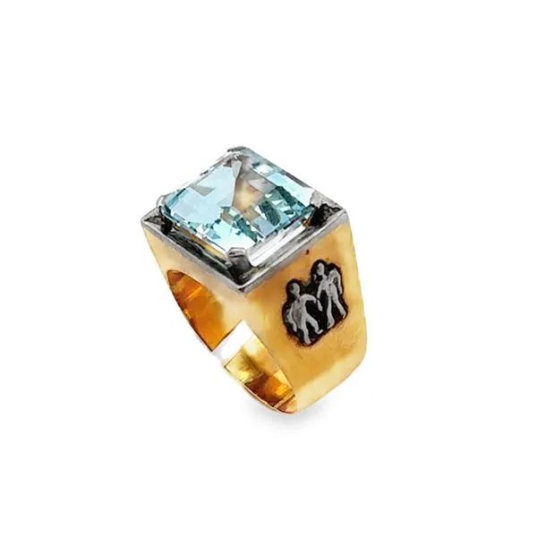 18K Yellow And White Gold 1950's Aquamarine Emerald Cut Estate Ring Classic Creations In Diamonds & Gold Venice, FL
