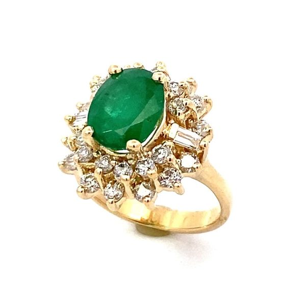 14K Colombian Emerald with Diamond Cluster Estate Ring Classic Creations In Diamonds & Gold Venice, FL