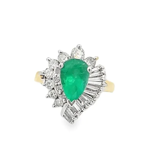 14K TT Gold Colombian Emerald & Diamond Waterfall Estate Ring Classic Creations In Diamonds & Gold Venice, FL