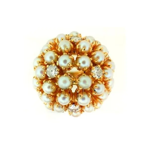 14K Yellow Gold Pearl And Diamond Cluster Estate Ring Classic Creations In Diamonds & Gold Venice, FL