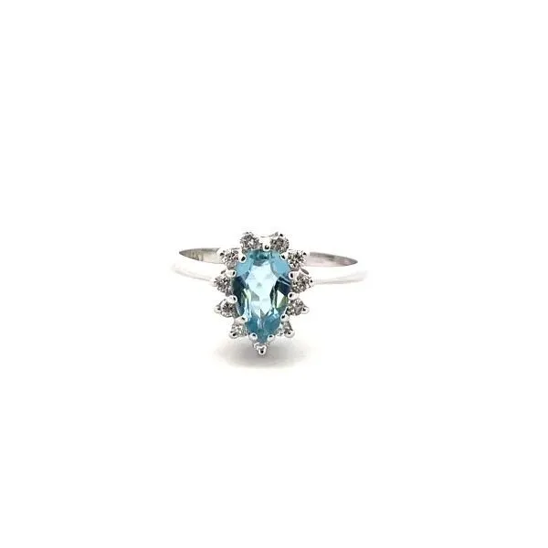 14K Yellow Sly Blue Pear Diamond Halo Estate Ring Classic Creations In Diamonds & Gold Venice, FL
