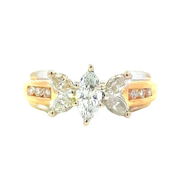 14K Yellow And White Gold Marquise Cluster Channel Set Round Brilliant Cut Estate Ring Classic Creations In Diamonds & Gold Venice, FL