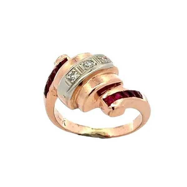 1940's Estate Rose Gold Ruby & Diamond Retro Ring Classic Creations In Diamonds & Gold Venice, FL