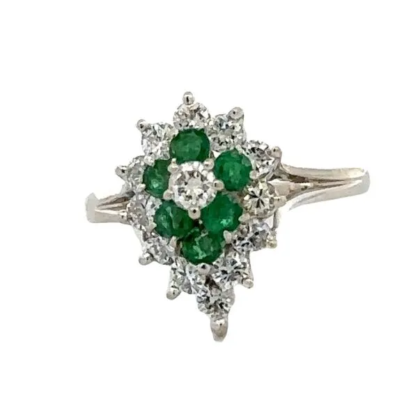 14K White Gold Pear Shaped Emerald & Diamond Cluster Estate Ring Classic Creations In Diamonds & Gold Venice, FL