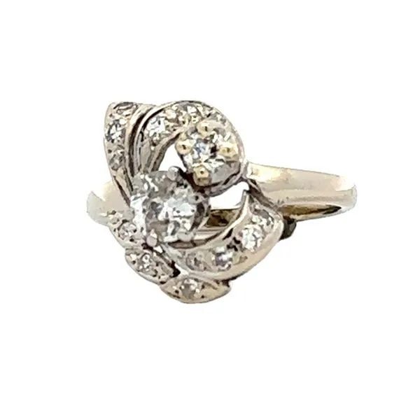 14K White Gold Euro Cut Center Swirl Diamond Estate Ring Classic Creations In Diamonds & Gold Venice, FL