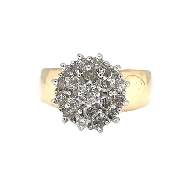 10K Yellow And White Gold Diamond Cluster Wide Band Pre-Owned Ring Classic Creations In Diamonds & Gold Venice, FL