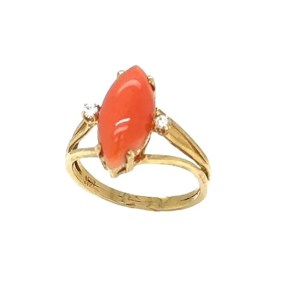 14K Yellow Gold Pink Coral & Diamond Estate Ring Classic Creations In Diamonds & Gold Venice, FL