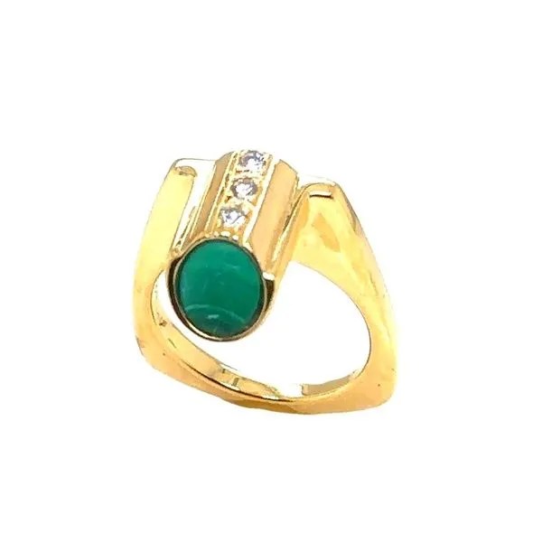 18K Yellow Gold Malachite And Diamond Geometric Estate Ring Classic Creations In Diamonds & Gold Venice, FL