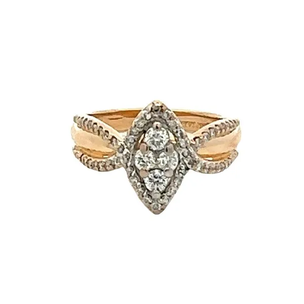 14K White And Yellow Gold Marquise  And Cluster Round Brilliant Cut Diamond Crossover Pre-Owned Ring Classic Creations In Diamonds & Gold Venice, FL