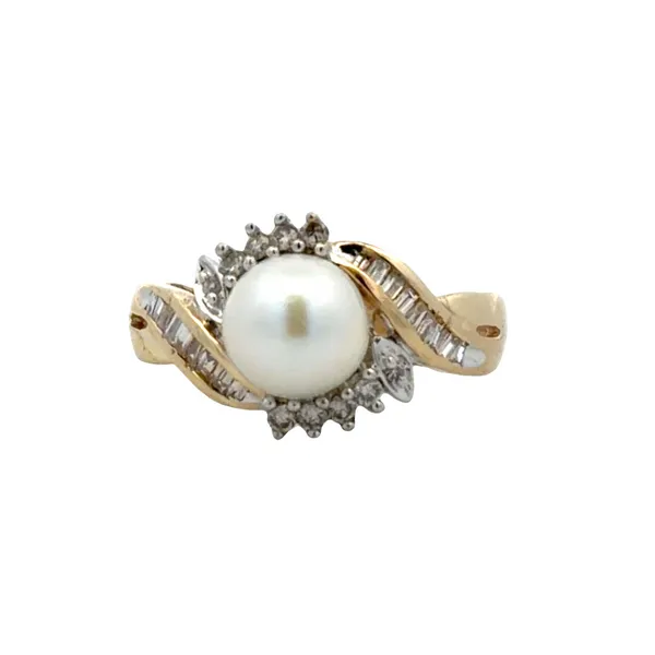 Estate 10K Yellow Gold Akoya Pearl & Diamond Ring – 7.3mm Pearl, .25ct Diamonds, 2.17 DWT Classic Creations In Diamonds & Gold Venice, FL