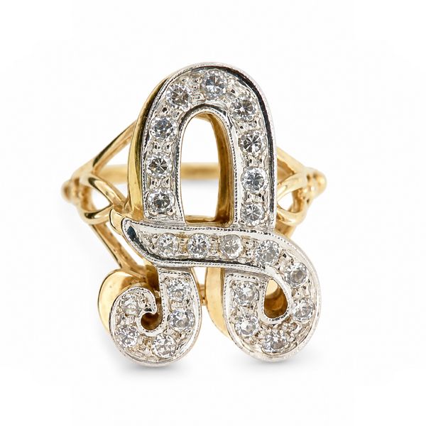 Estate 14K Two-Tone Gold Diamond Initial A Ring | .23 CTW Natural Diamonds Classic Creations In Diamonds & Gold Venice, FL