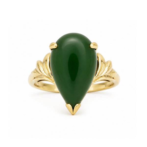 Estate 14K Yellow Gold Pear Shape Jade Ring | Vintage Gemstone Ring Classic Creations In Diamonds & Gold Venice, FL