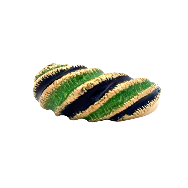 Estate 18K Yellow Gold Green & Blue Enamel Shrimp Ring | Vintage Designer Style Image 2 Classic Creations In Diamonds & Gold Venice, FL