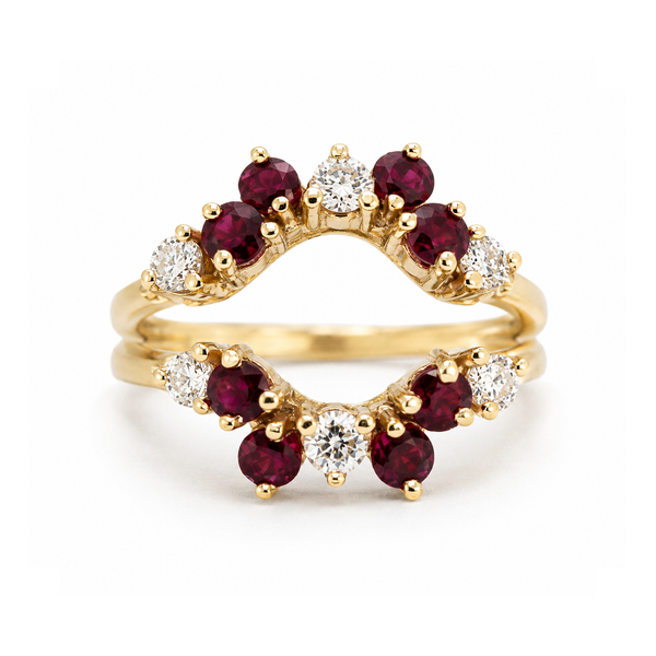 Estate 14K Yellow Gold Ruby & Diamond Guard Ring | .64 CTW Gemstones Classic Creations In Diamonds & Gold Venice, FL