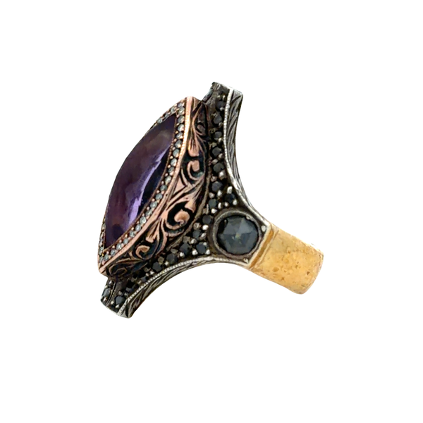 Vintage Sevan Bicakci 22K Yellow Gold & Sterling Silver Amethyst Diamond Ring Image 2 Classic Creations In Diamonds & Gold Venice, FL