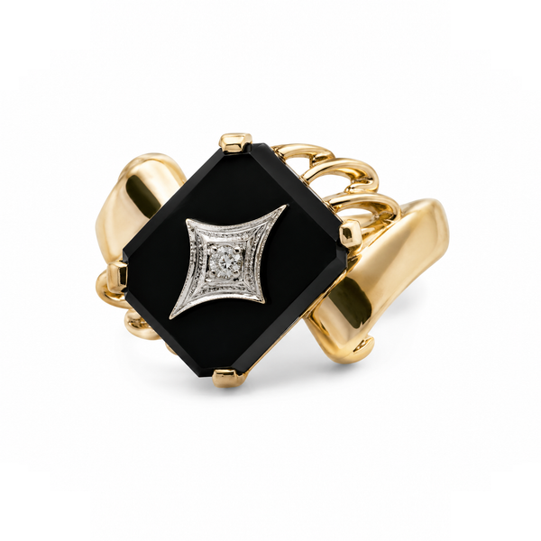Estate 10K Yellow Gold Black Onyx & Diamond Ring | Vintage Estate Jewelry Classic Creations In Diamonds & Gold Venice, FL