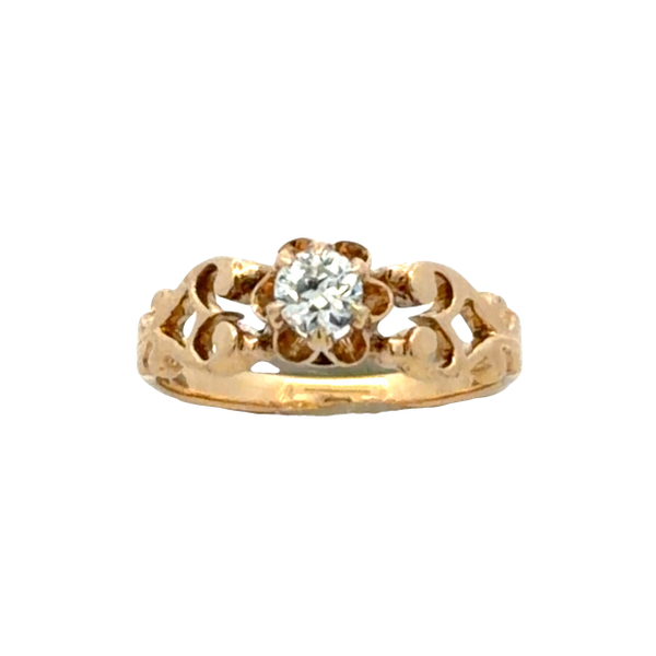 1930s Antique 14K Yellow Gold Old European Cut Diamond Solitaire Ring | Floral Claw Setting Image 2 Classic Creations In Diamonds & Gold Venice, FL