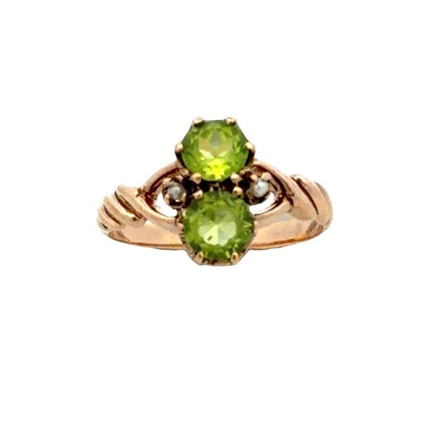 1930s Antique 10K Yellow Gold Peridot & Seed Pearl Ring | Estate Jewelry Image 3 Classic Creations In Diamonds & Gold Venice, FL