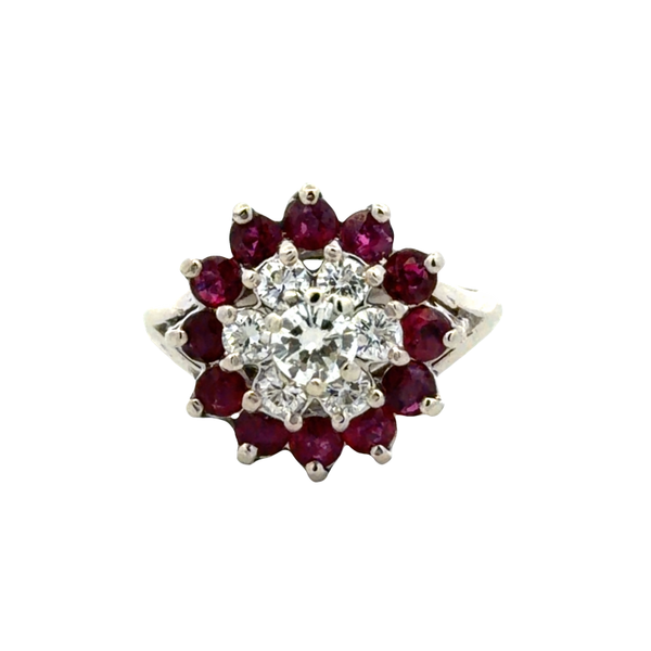 Estate 14K White Gold Ruby & Diamond Cluster Ring – 1.46 CTW Image 2 Classic Creations In Diamonds & Gold Venice, FL