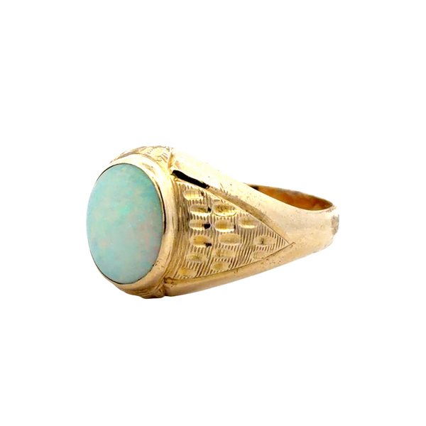 Vintage 1960s Men's 14K Yellow Gold Bezel Set Opal Ring Image 2 Classic Creations In Diamonds & Gold Venice, FL