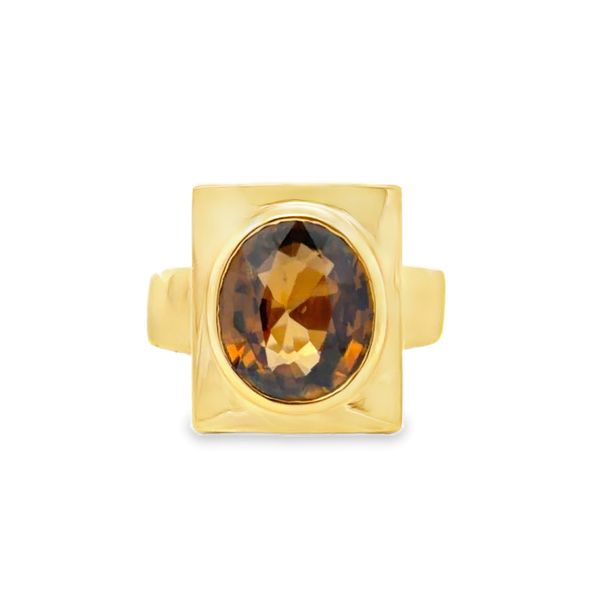 Estate 18K Yellow Gold 5.20 Carat Natural Honey Zircon Bezel Set Ring Classic Creations In Diamonds & Gold Venice, FL