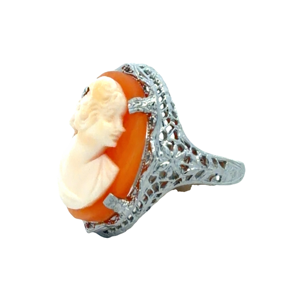 Estate 10K White Gold Filigree Cameo Ring Image 2 Classic Creations In Diamonds & Gold Venice, FL