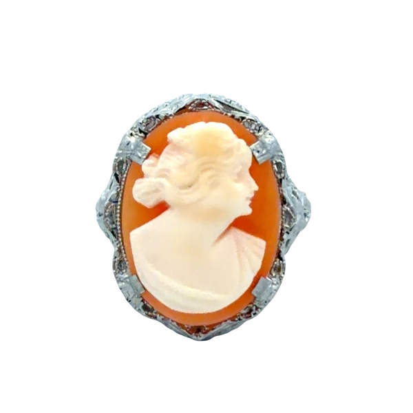 Estate 10K White Gold Filigree Cameo Ring Classic Creations In Diamonds & Gold Venice, FL