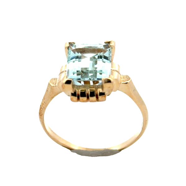 Estate 18K Yellow Gold 3.00 Carat Emerald-Cut Aquamarine Solitaire Ring Image 2 Classic Creations In Diamonds & Gold Venice, FL