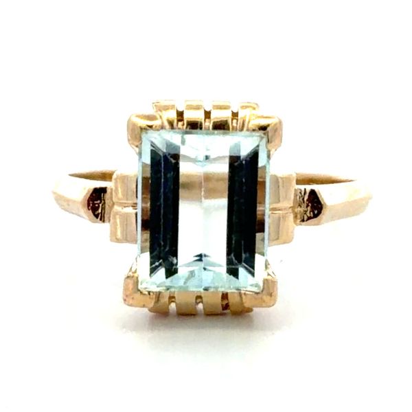 Estate 18K Yellow Gold 3.00 Carat Emerald-Cut Aquamarine Solitaire Ring Image 5 Classic Creations In Diamonds & Gold Venice, FL