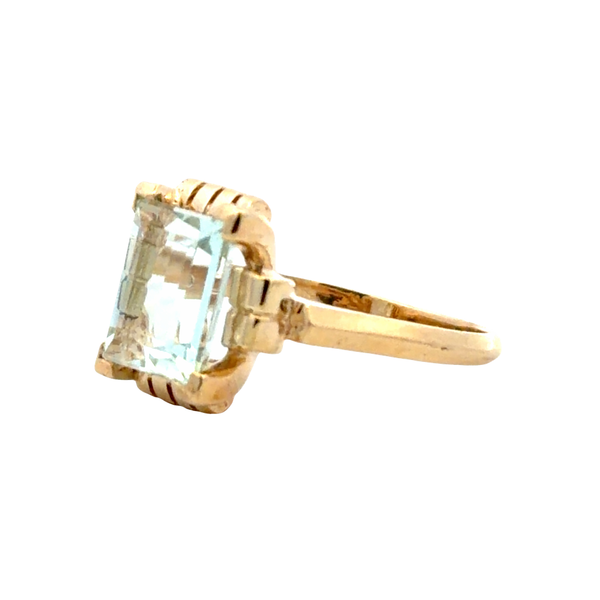 Estate 18K Yellow Gold 3.00 Carat Emerald-Cut Aquamarine Solitaire Ring Classic Creations In Diamonds & Gold Venice, FL