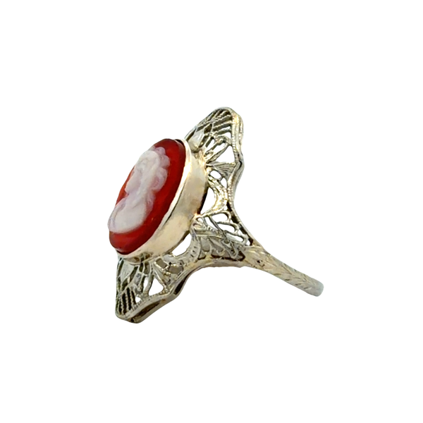 Antique 1920s 18K White Gold Filigree Cameo Ring Image 2 Classic Creations In Diamonds & Gold Venice, FL