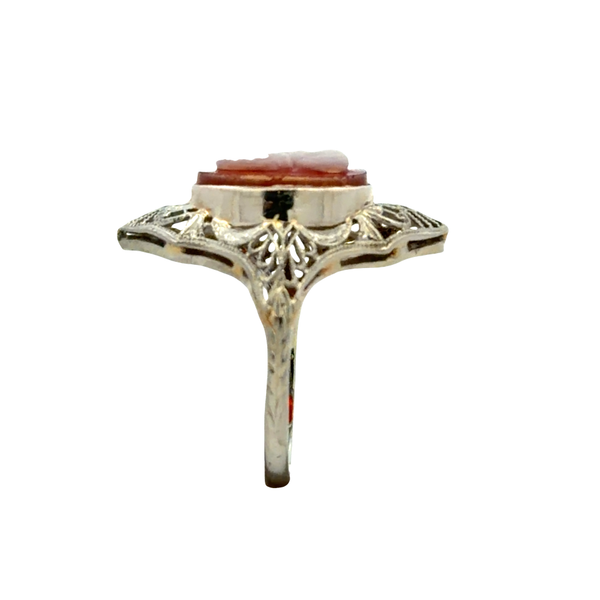 Antique 1920s 18K White Gold Filigree Cameo Ring Image 3 Classic Creations In Diamonds & Gold Venice, FL