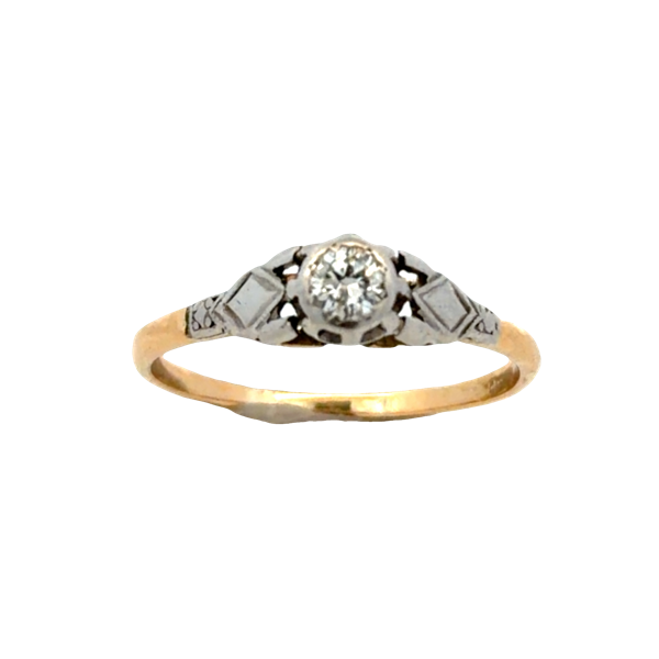 Antique 1930s 16K Yellow Gold & Platinum Diamond Solitaire Engagement Ring – 0.20 CT Image 2 Classic Creations In Diamonds & Gold Venice, FL