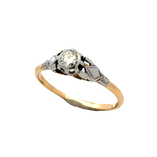 Antique 1930s 16K Yellow Gold & Platinum Diamond Solitaire Engagement Ring – 0.20 CT Classic Creations In Diamonds & Gold Venice, FL