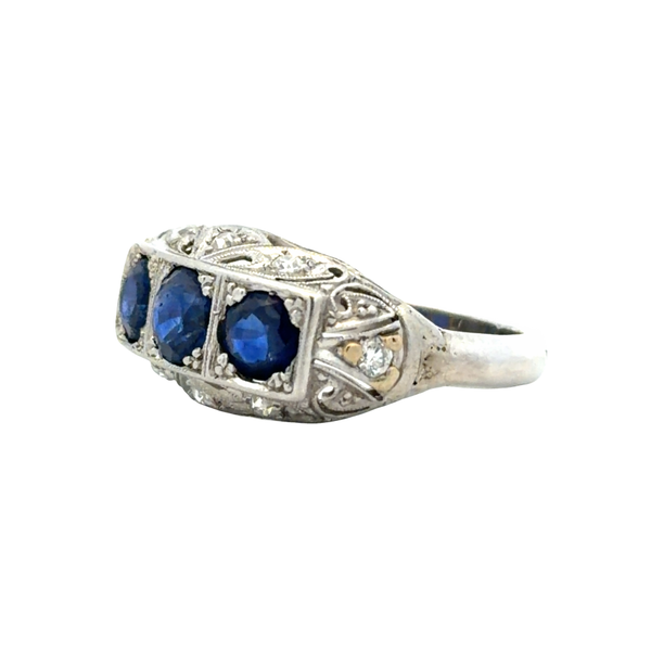 Antique 1920s Platinum & 10K White Gold Filigree Sapphire & Diamond Ring Image 2 Classic Creations In Diamonds & Gold Venice, FL