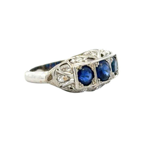 Antique 1920s Platinum & 10K White Gold Filigree Sapphire & Diamond Ring Image 3 Classic Creations In Diamonds & Gold Venice, FL
