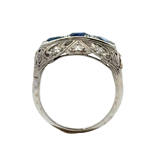 Antique 1920s Platinum & 10K White Gold Filigree Sapphire & Diamond Ring Image 4 Classic Creations In Diamonds & Gold Venice, FL