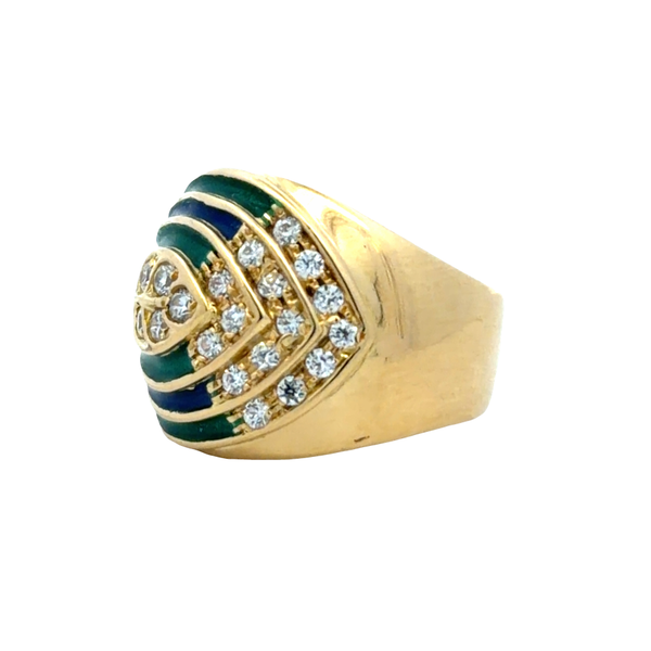 18K Yellow Gold MAGIE Signed Enamel & Cubic Zirconia Designer Ring Image 2 Classic Creations In Diamonds & Gold Venice, FL