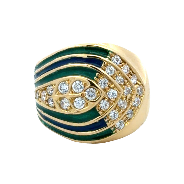 18K Yellow Gold MAGIE Signed Enamel & Cubic Zirconia Designer Ring Classic Creations In Diamonds & Gold Venice, FL