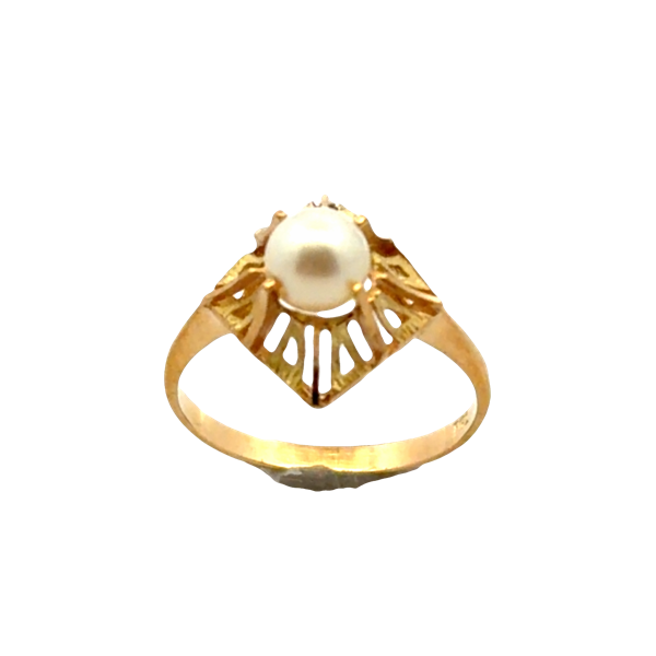 18K Yellow Gold Diamond-Shaped Pearl Ring Classic Creations In Diamonds & Gold Venice, FL