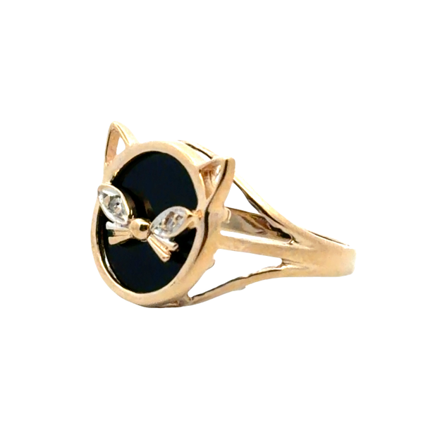 Estate 14K Yellow Gold Black Onyx & Diamond Cat Ring Image 2 Classic Creations In Diamonds & Gold Venice, FL