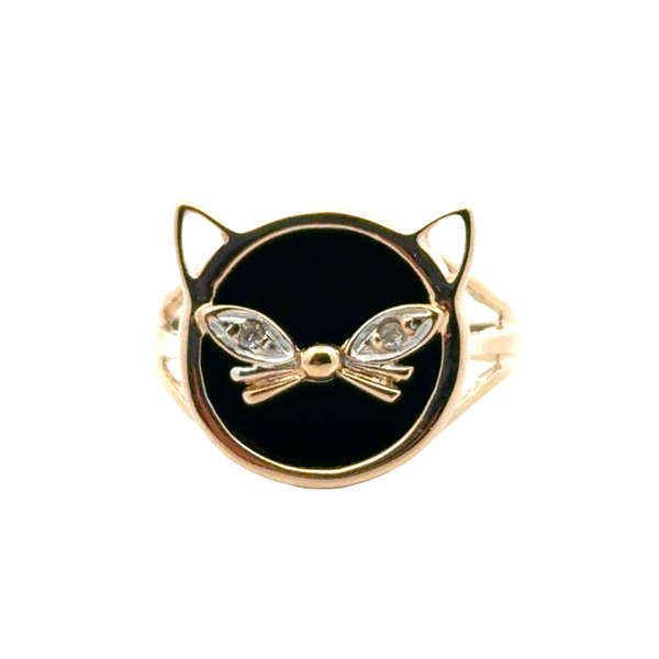 Estate 14K Yellow Gold Black Onyx & Diamond Cat Ring Classic Creations In Diamonds & Gold Venice, FL