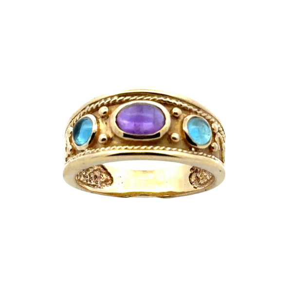 Estate 14K Yellow Gold Amethyst and Aquamarine Bezel Set Ring Image 2 Classic Creations In Diamonds & Gold Venice, FL