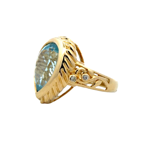 Estate 18K Yellow Gold Pear-Shaped Blue Topaz and Diamond Ring Image 2 Classic Creations In Diamonds & Gold Venice, FL
